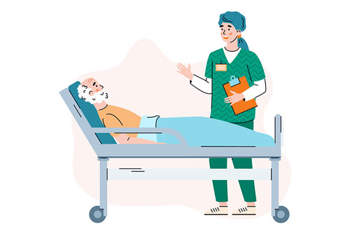 وکتور پرستار خانم در حال مراقبت از سالمند در بیمارستان لایه باز